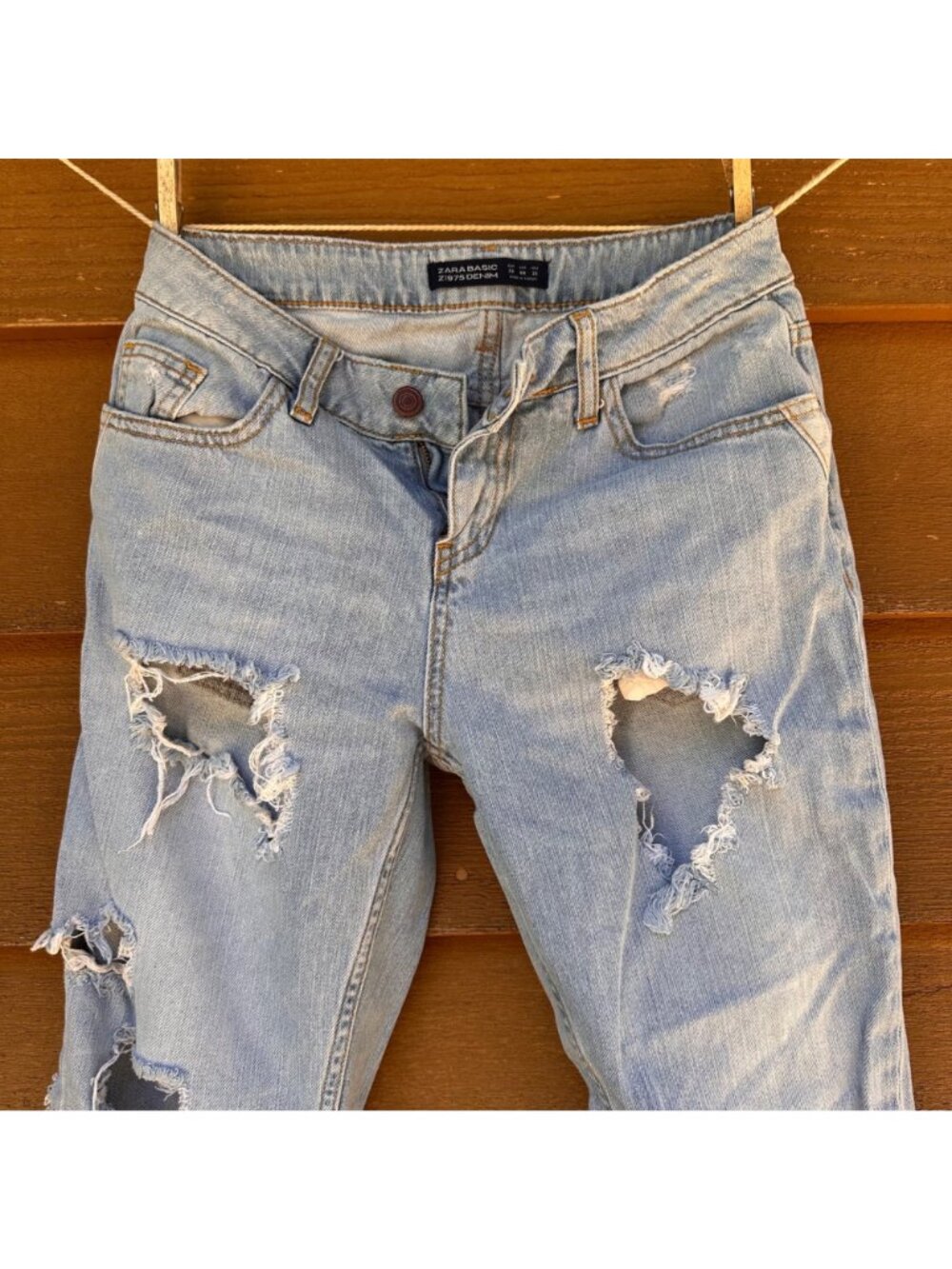 Zara Basic Z1975 Distressed Skinny Light Wash Jeans With Frayed Hem Size 00 Wome - Picture 4 of 11